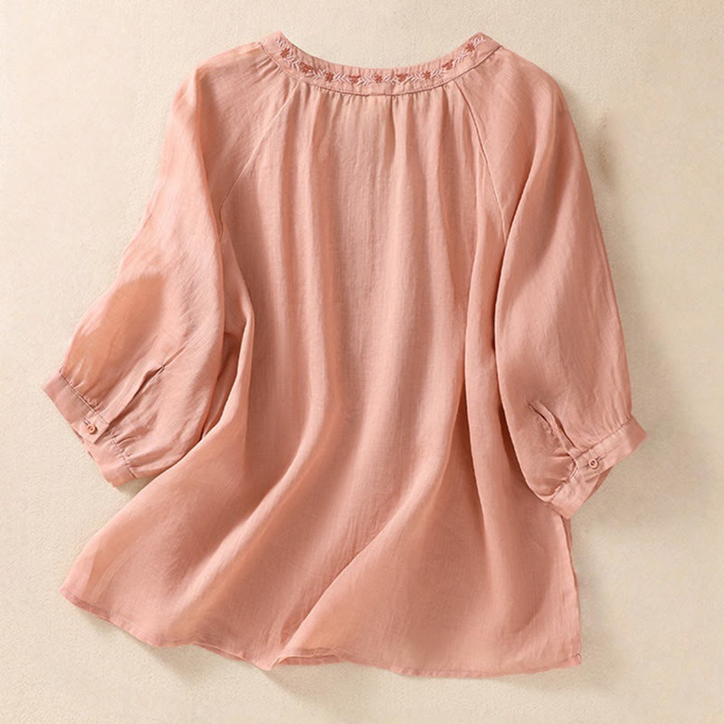 Cotton Linen V-Neck Mindful Movement Shirt