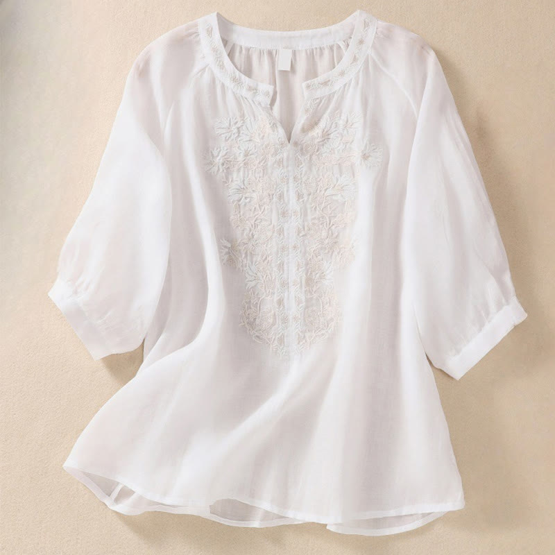 Cotton Linen V-Neck Mindful Movement Shirt