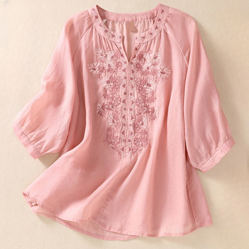 Cotton Linen V-Neck Mindful Movement Shirt