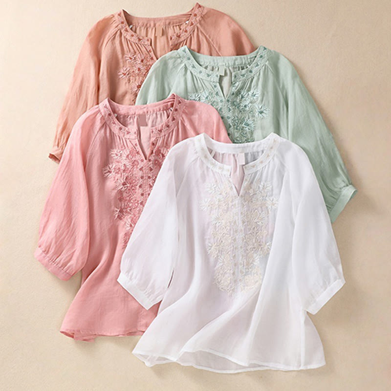 Cotton Linen V-Neck Mindful Movement Shirt