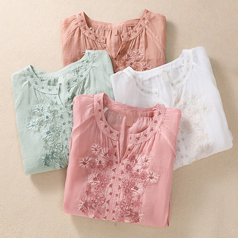 Cotton Linen V-Neck Mindful Movement Shirt