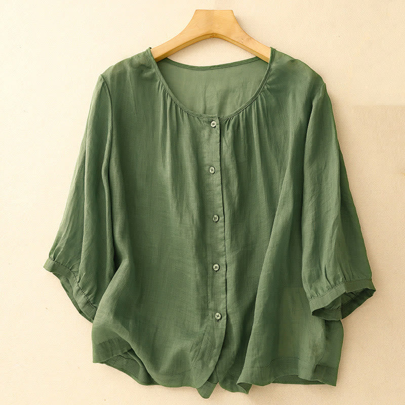 Tactile Cotton Viscose Three-Quarter Sleeve Meditation Shirt