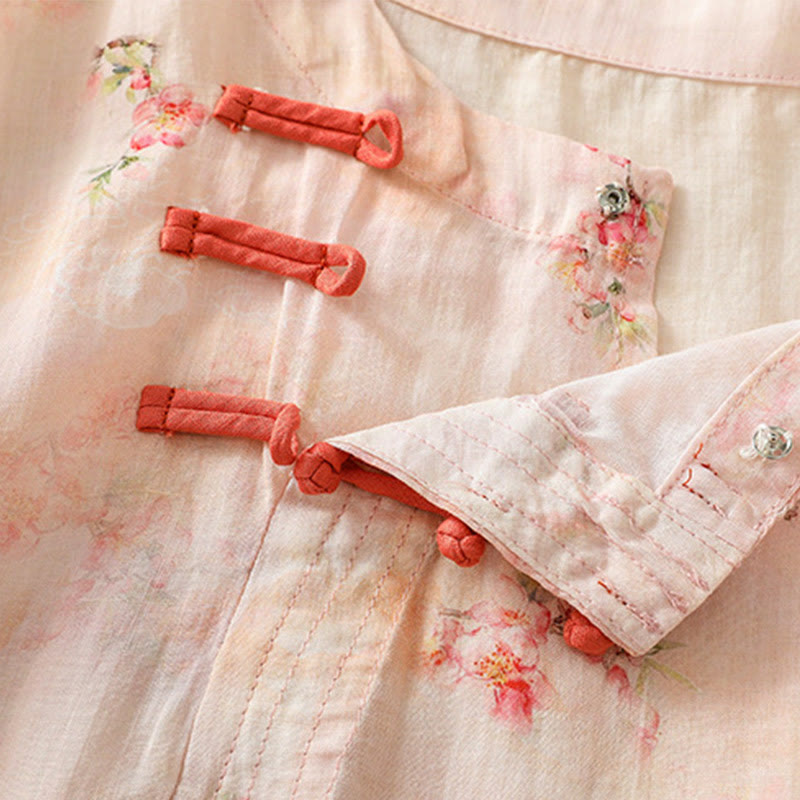 Lightweight Botanical Print Frog Button Meditation Shirt