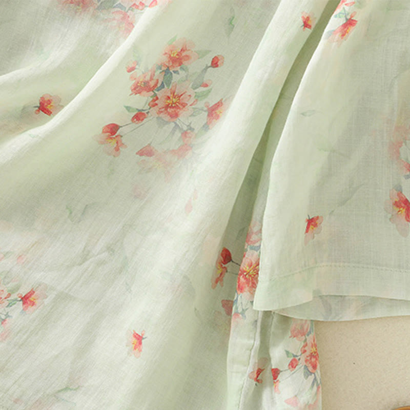 Lightweight Botanical Print Frog Button Meditation Shirt