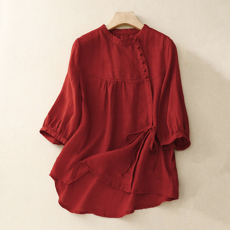 Tactile Cotton Linen Lace-Up Mindful Movement Shirt