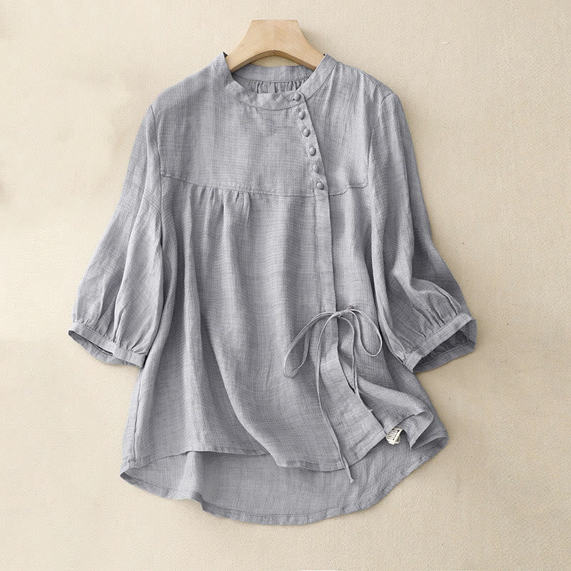 Tactile Cotton Linen Lace-Up Mindful Movement Shirt