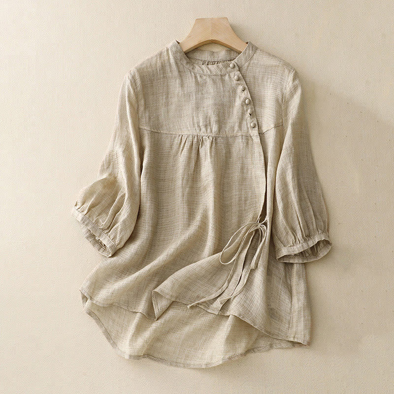 Tactile Cotton Linen Lace-Up Mindful Movement Shirt