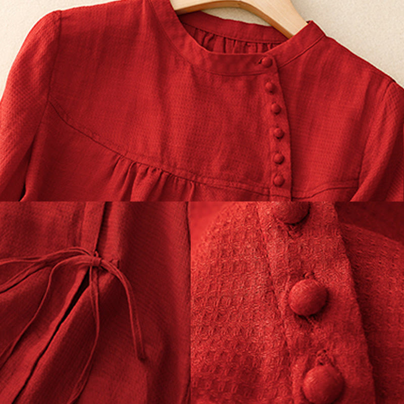 Tactile Cotton Linen Lace-Up Mindful Movement Shirt