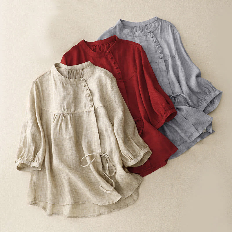 Tactile Cotton Linen Lace-Up Mindful Movement Shirt