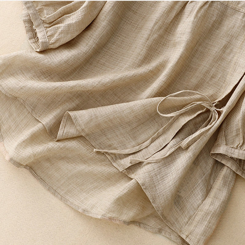 Tactile Cotton Linen Lace-Up Mindful Movement Shirt