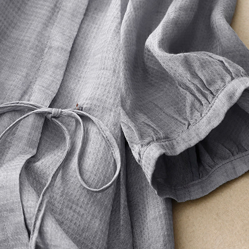 Tactile Cotton Linen Lace-Up Mindful Movement Shirt