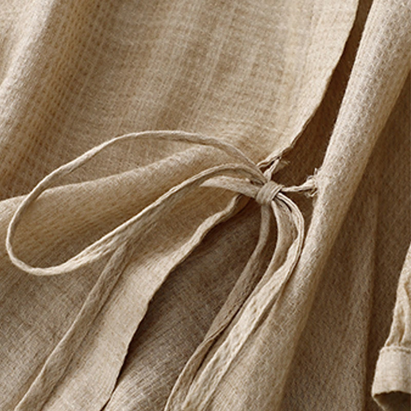 Tactile Cotton Linen Lace-Up Mindful Movement Shirt