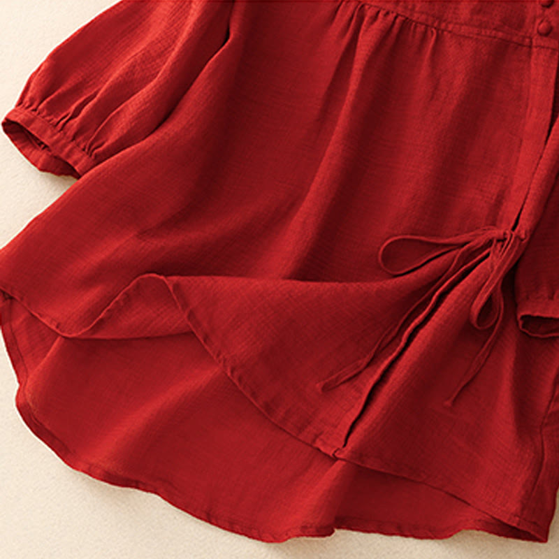Tactile Cotton Linen Lace-Up Mindful Movement Shirt