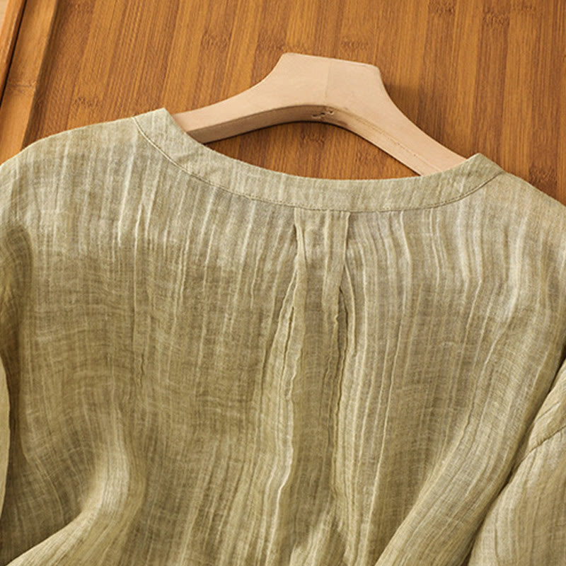 Casual Summer Plain Crew Neck Women's Cotton Linen Three Quarter Sleeve T-Shirt