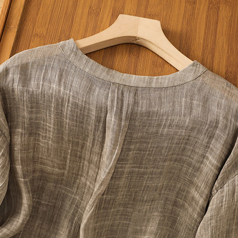Casual Summer Plain Crew Neck Women's Cotton Linen Three Quarter Sleeve T-Shirt
