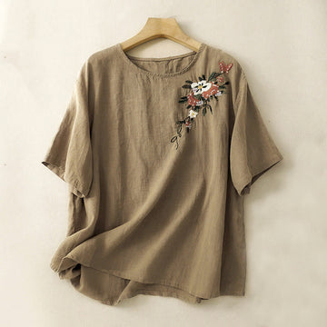 Lightweight Cotton Embroidered Crew Neck Meditation Tee
