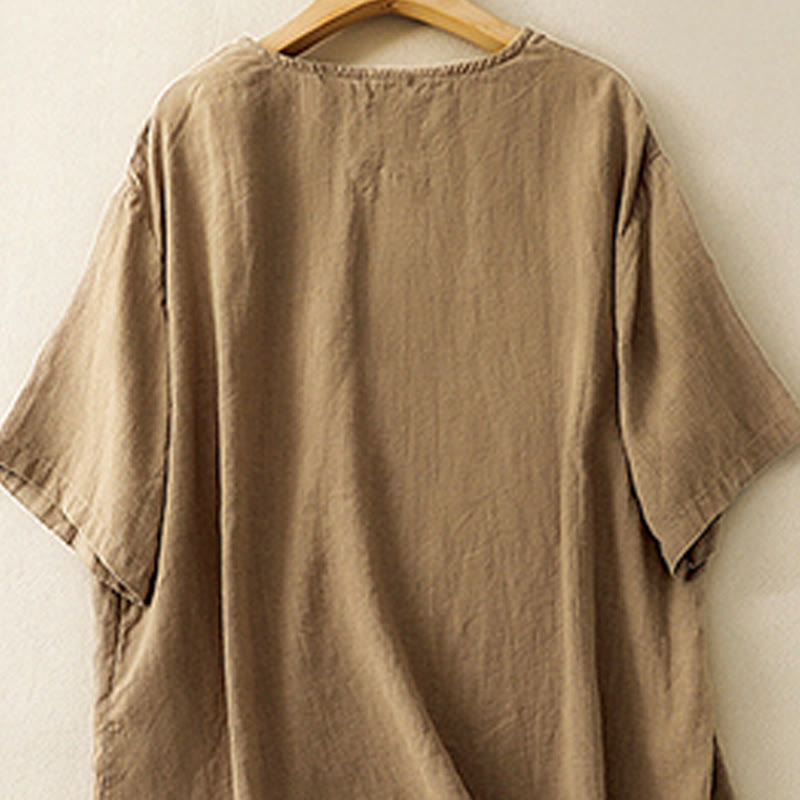 Lightweight Cotton Embroidered Crew Neck Meditation Tee
