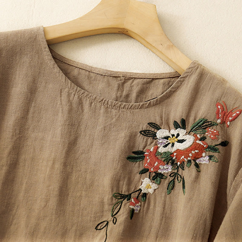 Lightweight Cotton Embroidered Crew Neck Meditation Tee