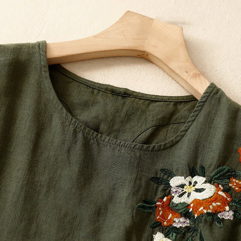 Lightweight Cotton Embroidered Crew Neck Meditation Tee