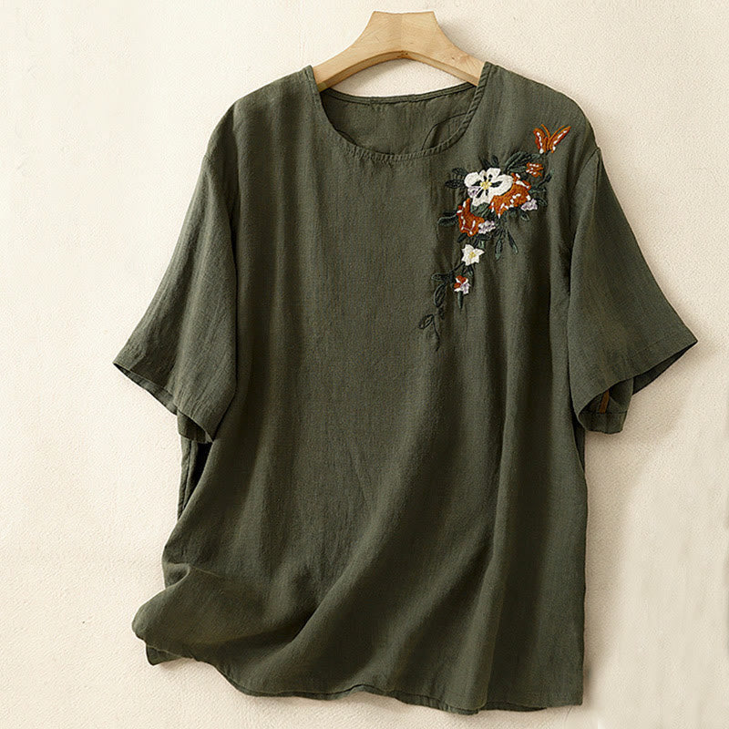 Lightweight Cotton Embroidered Crew Neck Meditation Tee