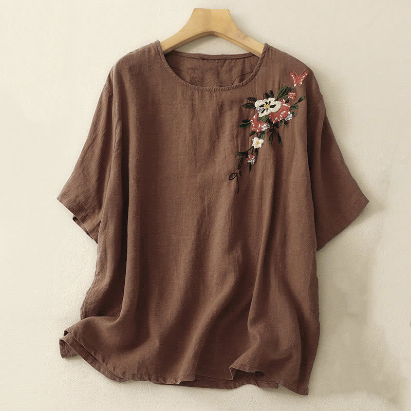Lightweight Cotton Embroidered Crew Neck Meditation Tee