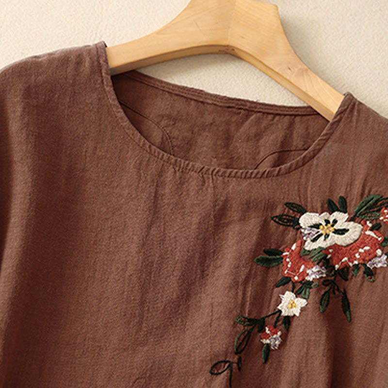 Lightweight Cotton Embroidered Crew Neck Meditation Tee