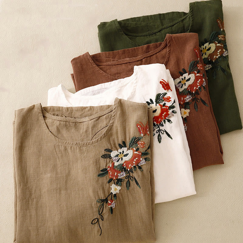 Lightweight Cotton Embroidered Crew Neck Meditation Tee