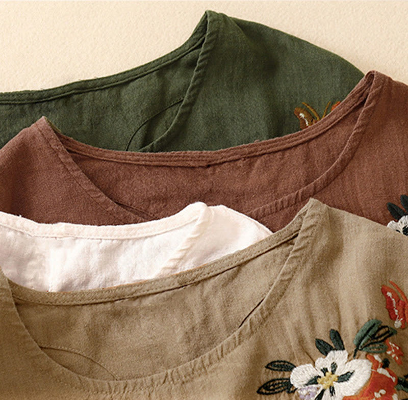 Lightweight Cotton Embroidered Crew Neck Meditation Tee
