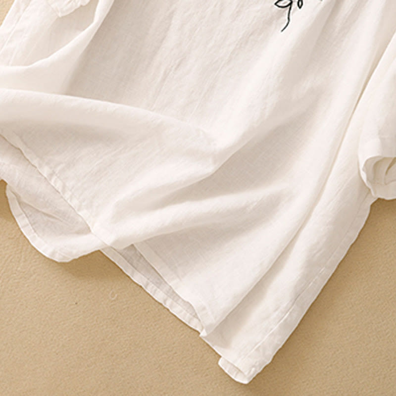 Lightweight Cotton Embroidered Crew Neck Meditation Tee