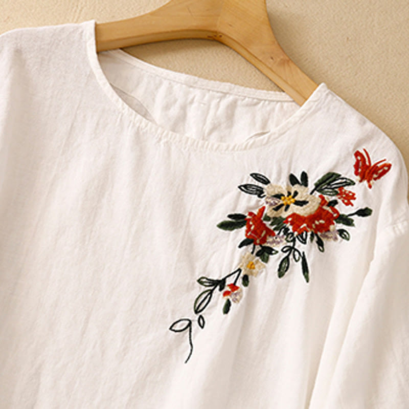 Lightweight Cotton Embroidered Crew Neck Meditation Tee