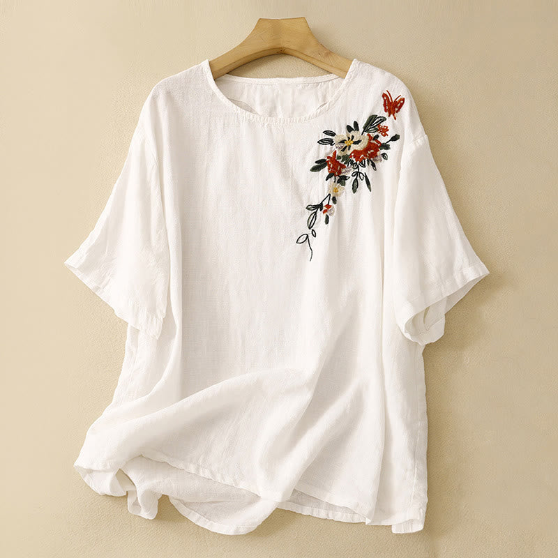 Lightweight Cotton Embroidered Crew Neck Meditation Tee