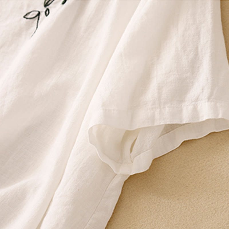 Lightweight Cotton Embroidered Crew Neck Meditation Tee