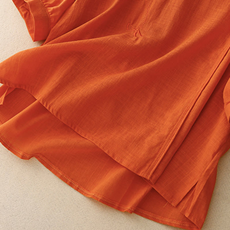 Cotton Linen Embroidered Three-Quarter Sleeve Meditation Shirt
