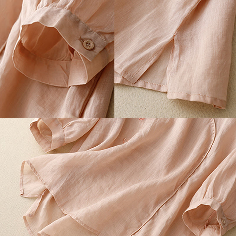 Cotton Linen Embroidered Three-Quarter Sleeve Meditation Shirt