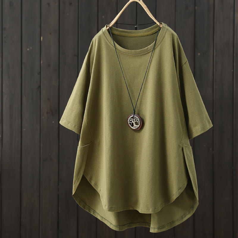 Casual Loose Summer Plain Crew Neck Women's Cotton Short Sleeve T-shirt