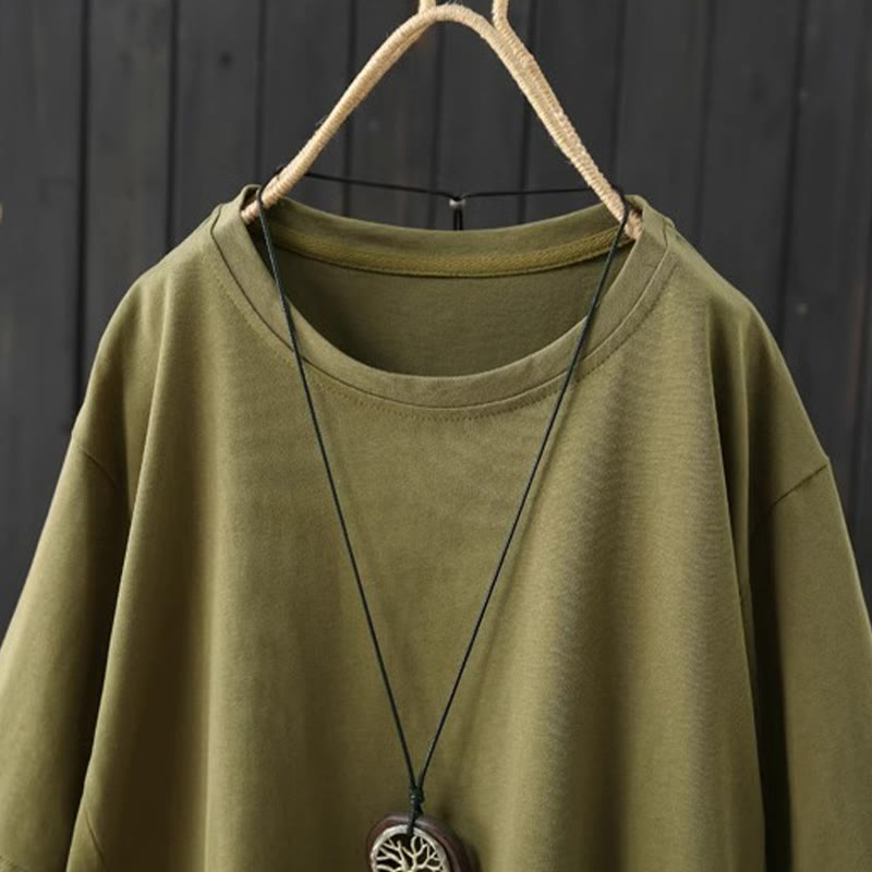 Casual Loose Summer Plain Crew Neck Women's Cotton Short Sleeve T-shirt