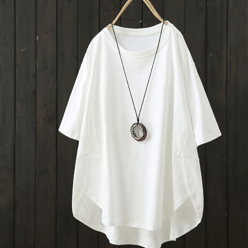 Casual Loose Summer Plain Crew Neck Women's Cotton Short Sleeve T-shirt