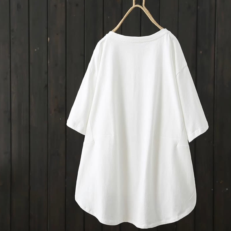 Casual Loose Summer Plain Crew Neck Women's Cotton Short Sleeve T-shirt