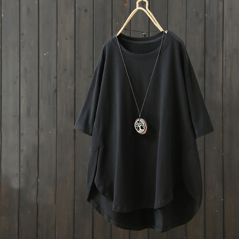 Casual Loose Summer Plain Crew Neck Women's Cotton Short Sleeve T-shirt