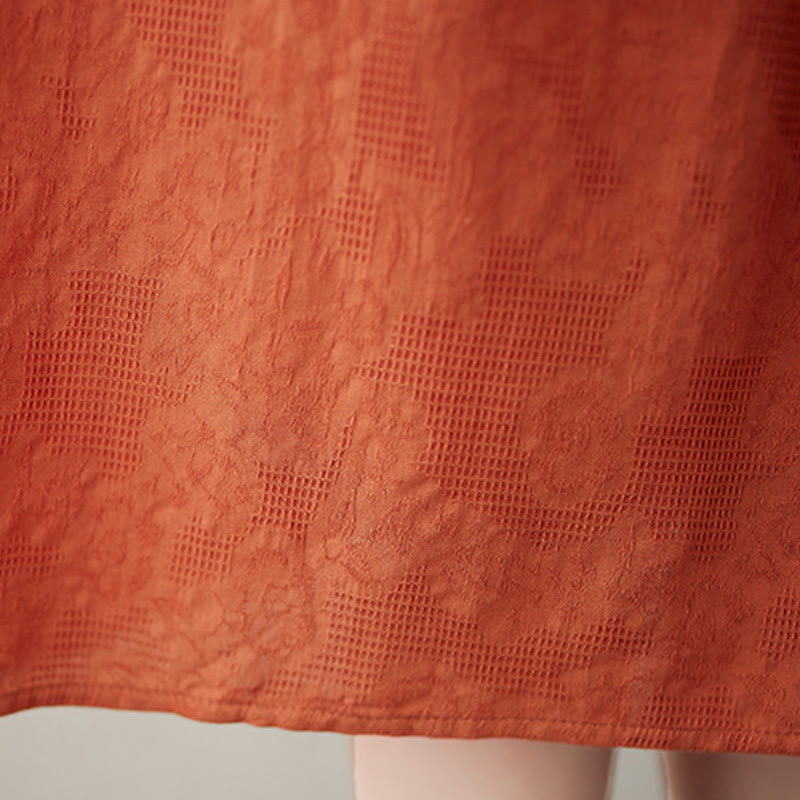 Cotton Linen Jacquard Puff Sleeve Meditation Midi Dress