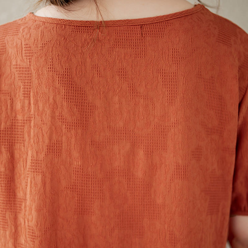 Cotton Linen Jacquard Puff Sleeve Meditation Midi Dress