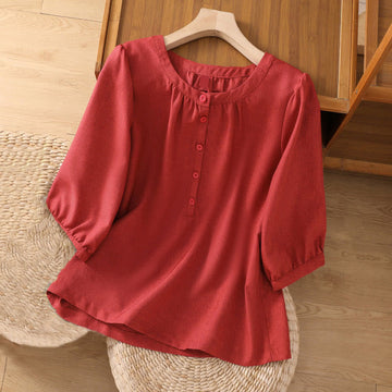 Cotton Linen 3/4 Sleeve Mindful Grounding Shirt