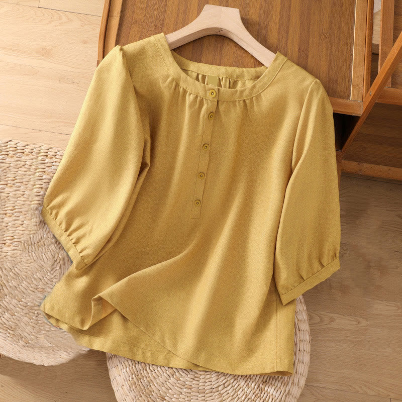 Cotton Linen 3/4 Sleeve Mindful Grounding Shirt