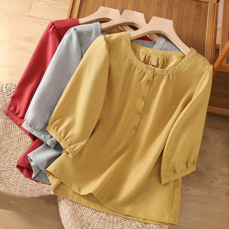 Cotton Linen 3/4 Sleeve Mindful Grounding Shirt