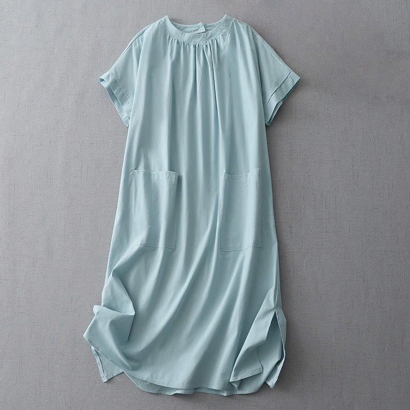 Tactile Cotton Linen Minimalist Daily Grounding Midi Dress