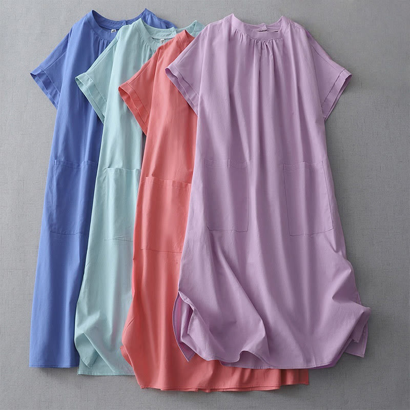 Tactile Cotton Linen Minimalist Daily Grounding Midi Dress