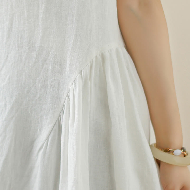 Breathable Cotton Sleeveless Meditation Midi Dress with Pockets