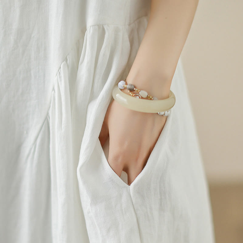 Breathable Cotton Sleeveless Meditation Midi Dress with Pockets