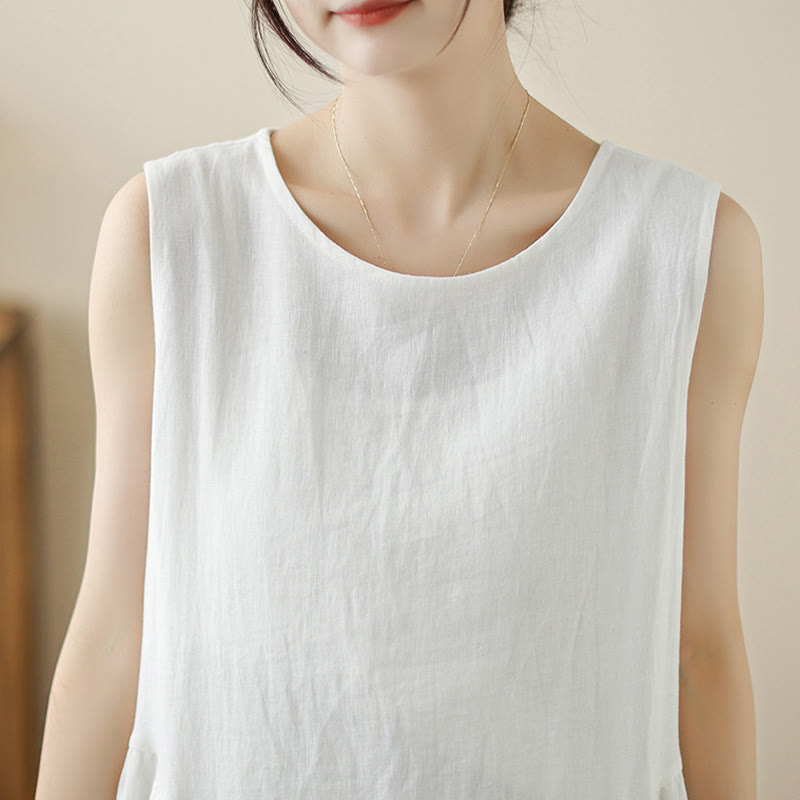 Breathable Cotton Sleeveless Meditation Midi Dress with Pockets
