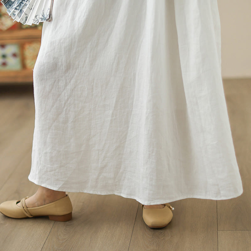 Breathable Cotton Sleeveless Meditation Midi Dress with Pockets
